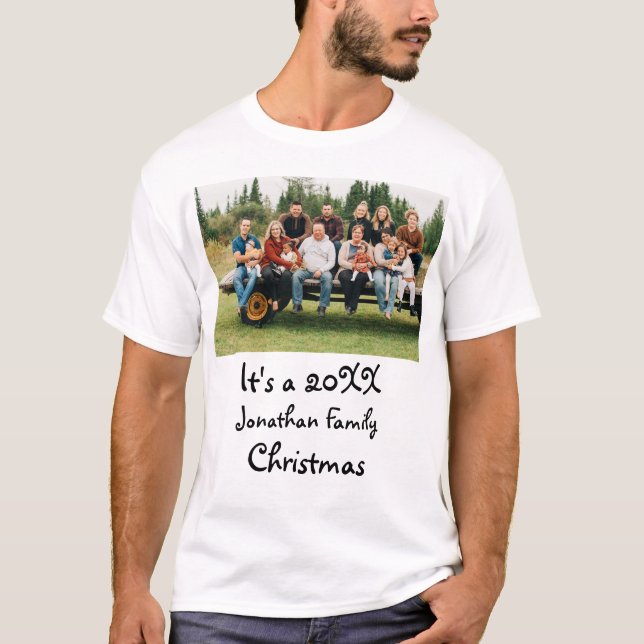 Anpassningsbarnas moderna julfoto i familjen t shirt (Framsida)