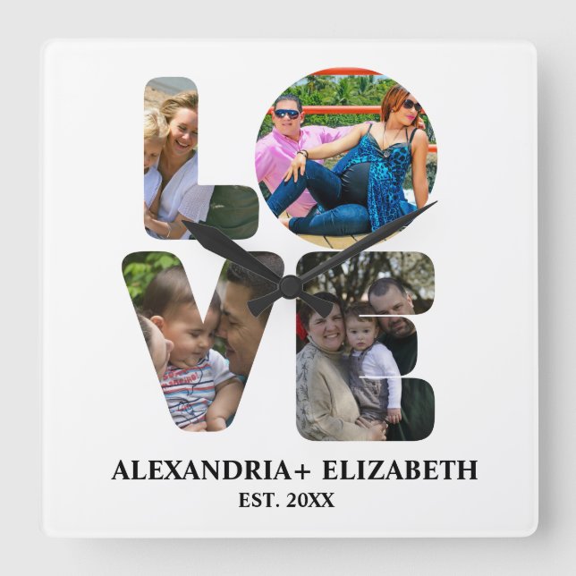 Anpassningsbarnas moderna kärlek 4-fotokollage för fyrkantig klocka (Framsida)