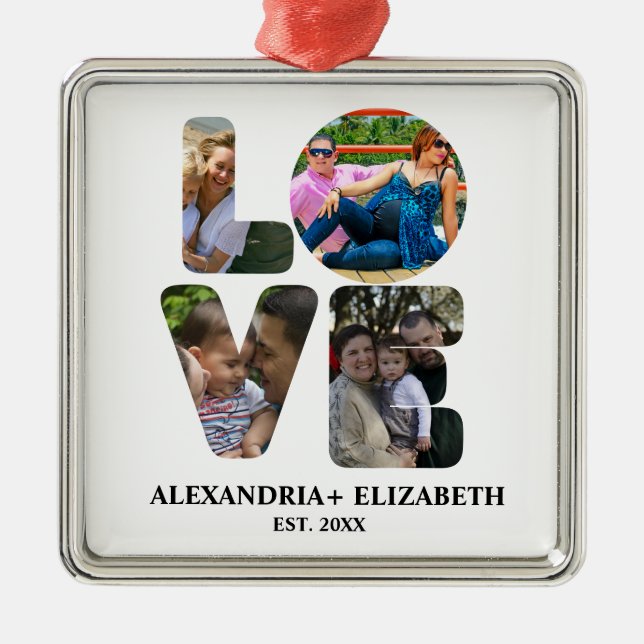 Anpassningsbarnas moderna kärlek 4-fotokollage för julgransprydnad metall (Framsidan)