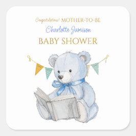 Anpassningsbarnas Nalle som läser en bok-Grattis Fyrkantigt Klistermärke