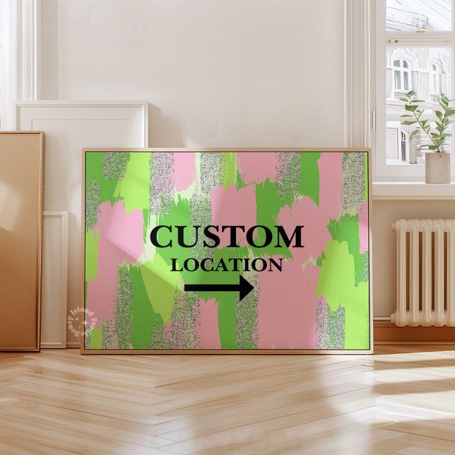 Anpassningsbarnas platsindikator - felsökningsfel  poster (Custom Location Sign Preppy Dorm Decor Green/Pink)