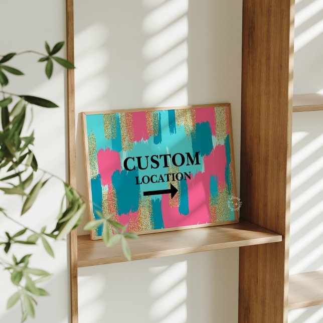 Anpassningsbarnas platsindikator Förordn. nedtryck Poster (Custom Location Sign Preppy Dorm Decor Blue/Pink)