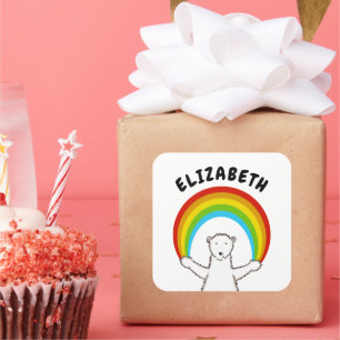 Anpassningsbarnas Polar Bear & Rainbow Fyrkantigt Klistermärke