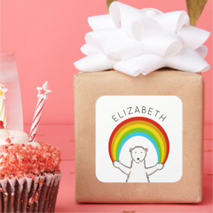 Anpassningsbarnas Polar Bear & Rainbow Fyrkantigt Klistermärke
