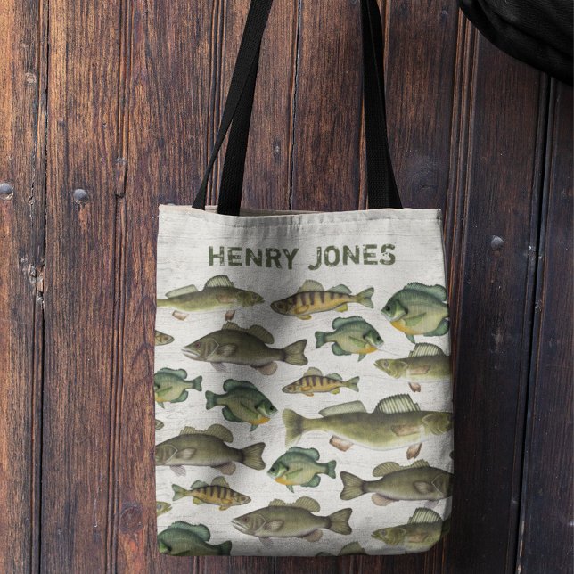 Anpassningsbarnas Snyggt Personlig utomhusfisk Tygkasse (Custom unique simple rustic Fish up north woodland tote bag)