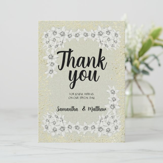 Anpassningsbarnas unika, moderna, gyllene blommigt tack kort (Stående Fram)