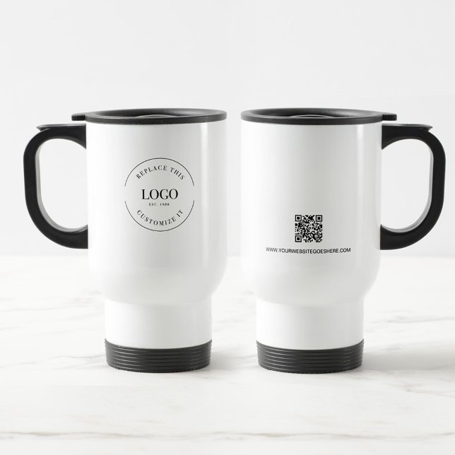 Anpassningsbarnas webbplats för säljfrämjande logo resemugg (Simple business custom logo, website and QR code travel mug. )