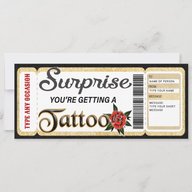 Anpassningsbart certifikat tatuering presentbiljet inbjudningar (Framsida)