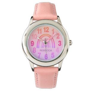 Anpassningsbart flickarmband - Rosa regnbåge hjärt Armbandsur