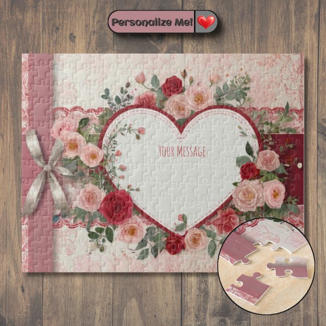 Anpassningsbart hjärta och ros pussel (Customizable Heart and Rose Jigsaw Puzzle)
