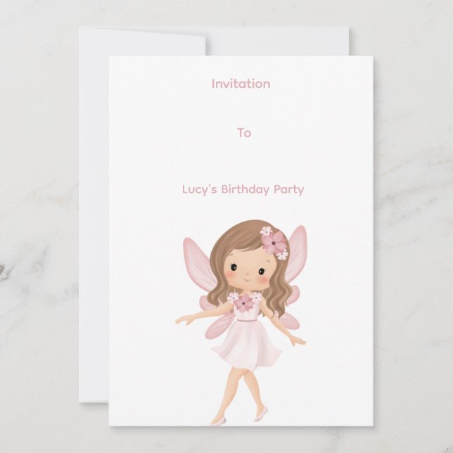 Anpassningsbart inbjudningskort Pink Fairy (Framsida)