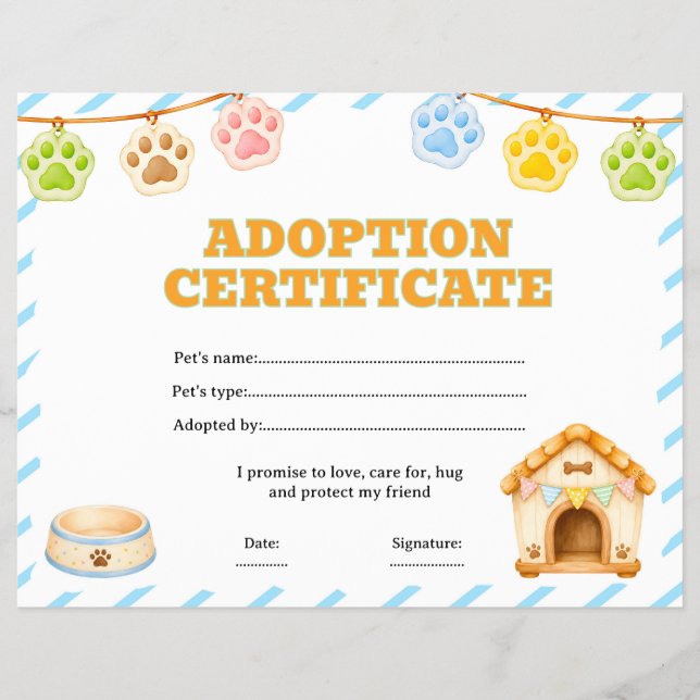 Anpassningsbart intyg om adoption av husdjur reklamblad (Framsidan)