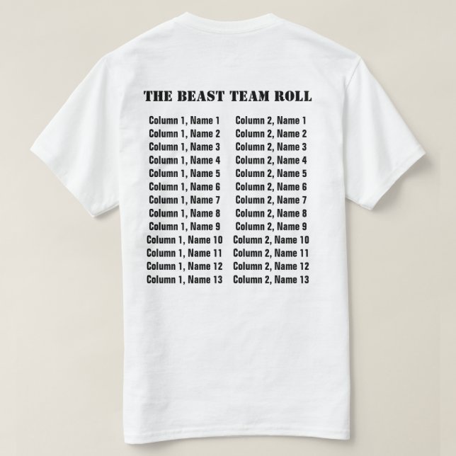 Anpassningsbart laglogo och medlemslista t shirt (Design baksida)