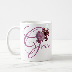 Anpassningsbart namn Grace rosa körsbärsblom elega Kaffemugg
