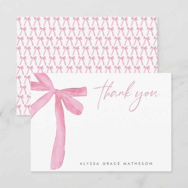 Anpassningsbart Namn Rosa Band Bröllop Brudslöj Tack Kort (Fram/baksida)