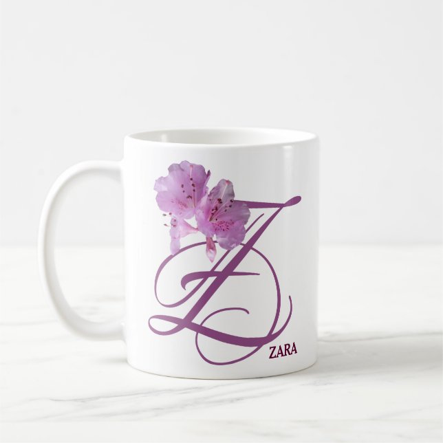 Anpassningsbart namn Zara rosa blommor retro stil Kaffemugg (Vänster)