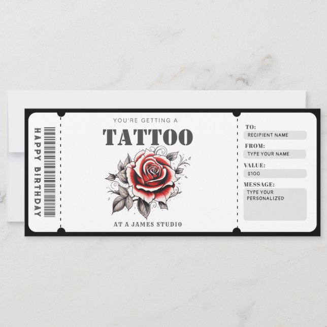 Anpassningsbart presentkort för tatuering biljett inbjudningar (Framsida)