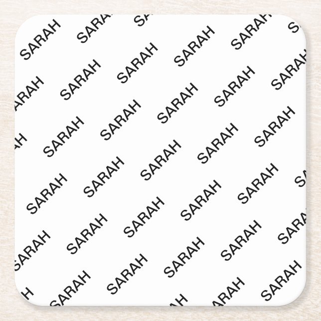 Anpassningsbart Upprepande Text Modern Vit & Svart Underlägg Papper Kvadrat (Framsidan)