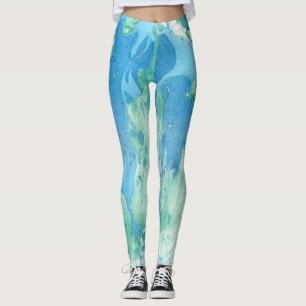 Anpassningsblå Grönt Vit modern Abstrakt Leggings