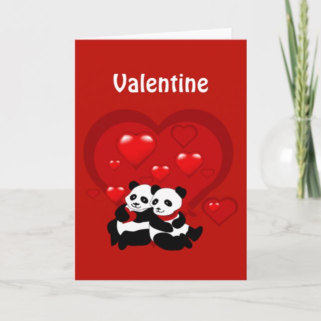 Anpassningskort för Valentine Panda Couple Hearom Helgkort (Framsida)
