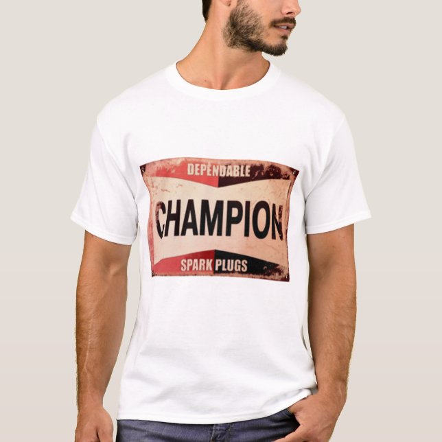 Anque Champion Spark Plugs-skylt T Shirt (Framsida)