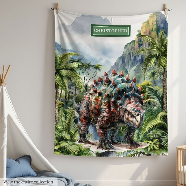 Anque Dinosaur Birthday Blanket Custom Name Boys Fleecefilt (Antique Dinosaur Birthday Blanket Custom Name Boys)