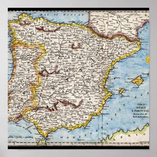Anque Karta i Spanien och Portugal, cirka 1700-tal Poster (Framsidan)