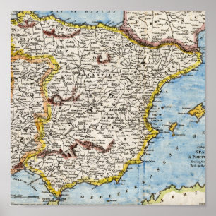 Anque Karta i Spanien och Portugal, cirka 1700-tal Poster