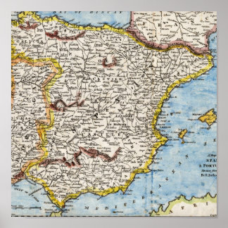 Anque Karta i Spanien och Portugal, cirka 1700-tal Poster
