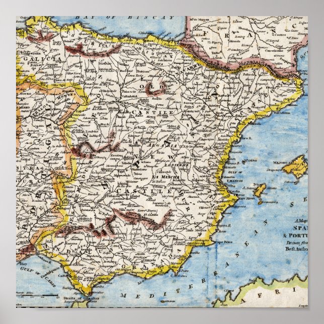 Anque Karta i Spanien och Portugal, cirka 1700-tal Poster (Framsidan)