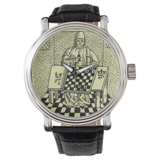 Anque Medieval Chess Woodcut Armbandsur (Framsida)