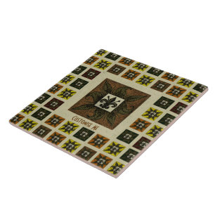 Anque tiled Fleur de Lis (brunt) Kakelplatta