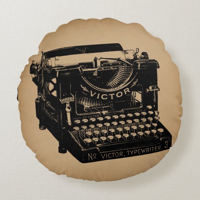 Anque Typewriter Old Fashioned Typewriter Rund Kudde (Framsidan)
