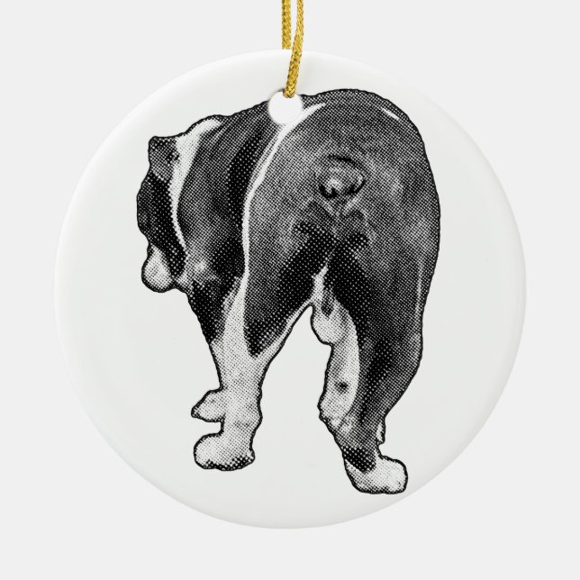Anrik Bulldog med Stjärnprickar Julgransprydnad Keramik (Framsidan)
