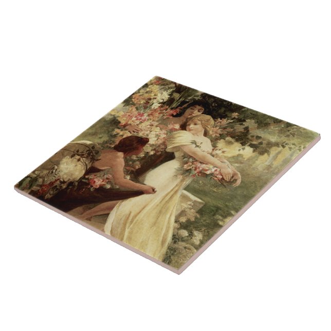Anrit i Vår från Alphonse Mucha Kakelplatta (Sidan)