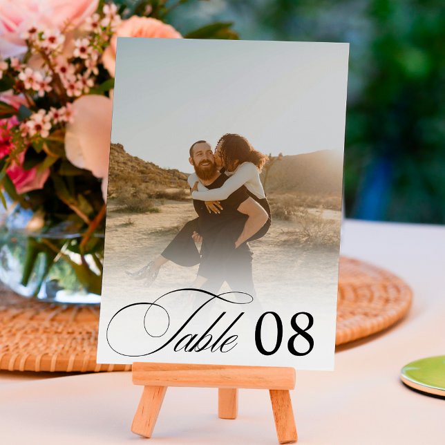 Anrografifoto för vit överläggningschic bröllop bordsnummer (White overlay chic calligraphy photo wedding table number)