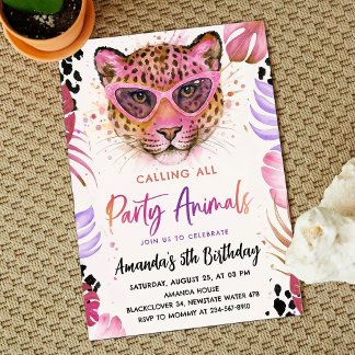 Anrop alla Party-djur - Leopard Birthday Inbjudningar