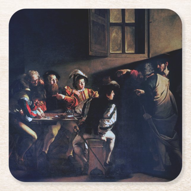 Anrop av Saint Matthew, Caravaggio Underlägg Papper Kvadrat (Framsidan)