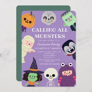 Anropa all monsterbash Halloween-Födelsedagsfest Inbjudningar