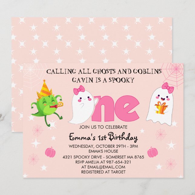 Anropa all Spöken och alla örbliner första födelse Inbjudningar (Fram/baksida)