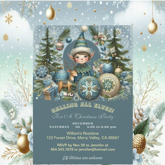 Anropa alla andra Snöflingor Hail-jul Party Inbjudningar (Calling All Elves Snowflakes Hail Christmas Party Invitation)