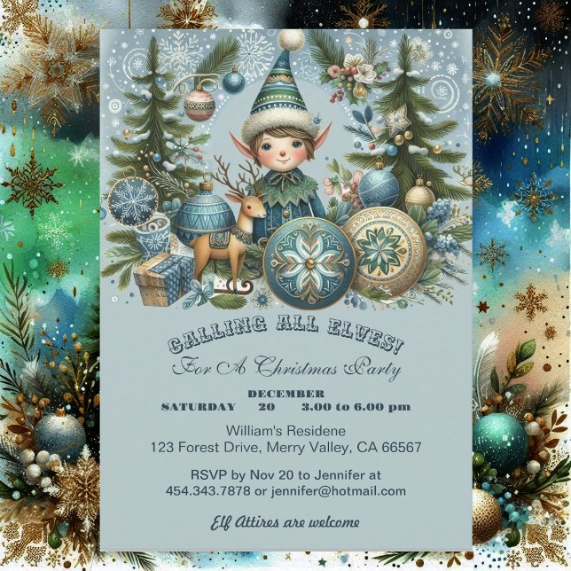 Anropa alla andra Snöflingor Hail-jul Party Inbjudningar (Calling All Elves Snowflakes Hail Christmas Party Invitation)