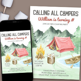 Anropa alla Campers Boys Birthday Camping Party Inbjudningar