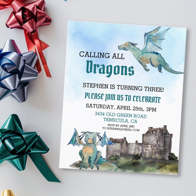 Anropa alla Dragons Watercolor Birthday Budget (Skapare uppladdad)