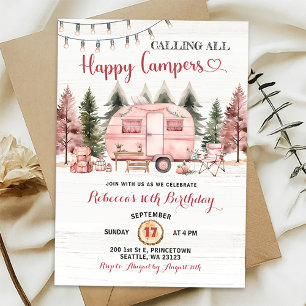 Anropa alla Lycklig Campers Rosa Camper Van Birthd Inbjudningar