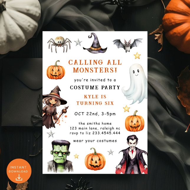 Anropa alla monster Costume Halloween Birthday in Inbjudningar (Skapare uppladdad)
