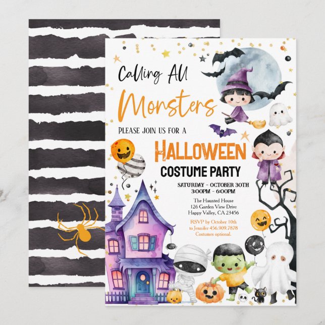 Anropa alla monster Costume Party Kid Children Inbjudningar (Fram/baksida)
