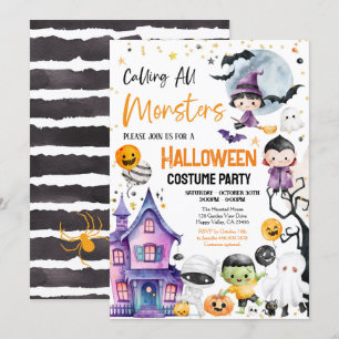 Anropa alla monster Costume Party Kid Children Inbjudningar