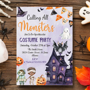 Anropa alla monster Halloween Costume Party Inbjudningar