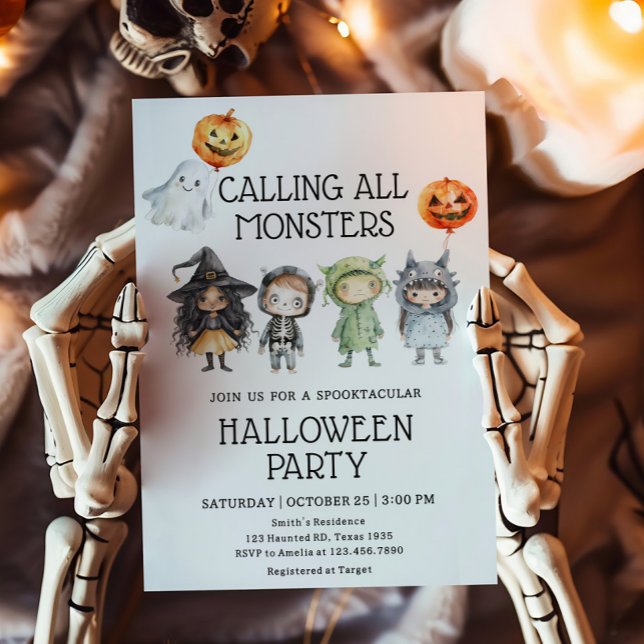 Anropa alla monster Halloween fest Inbjudningar (Calling All Monsters Kids Costume Halloween Party Invitation)